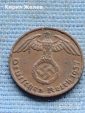 Монета 1 райхсфенинг 1937г. Германска империя с свастика 34841, снимка 4 - Нумизматика и бонистика - 42730529