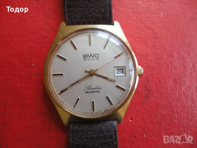 Позлатен швейцарски часовник BMC Quartz 