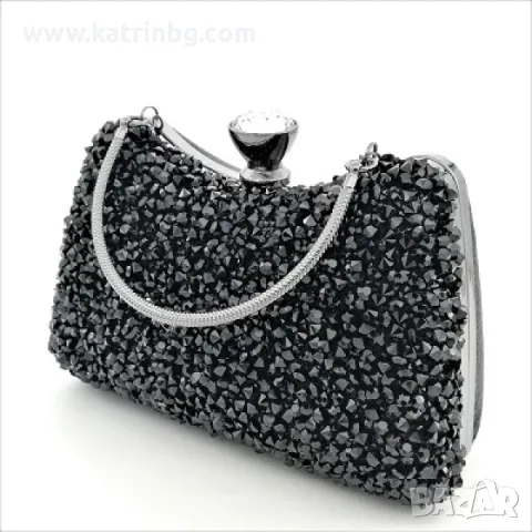 Официална чанта черна с едри камъни и къса дръжка, снимка 2 - Чанти - 48906881