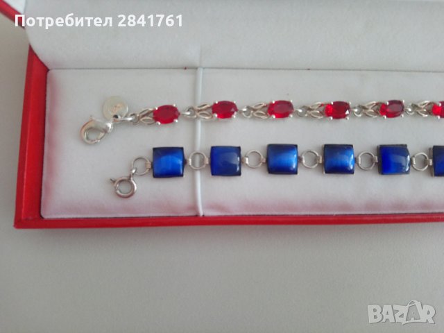 Сребърна гривна с червени цирконии, снимка 3 - Гривни - 37476500