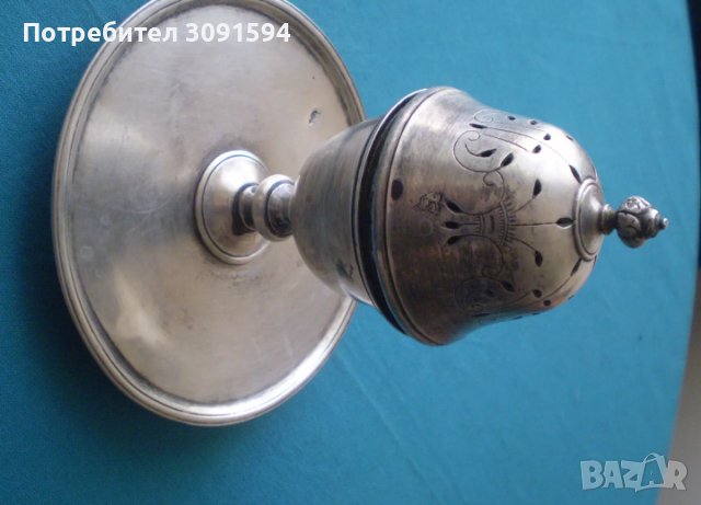 Радка колекционерска Османска турска ислямска сребърна кадилница с надпис  и рибена кост , снимка 2 - Антикварни и старинни предмети - 44324886