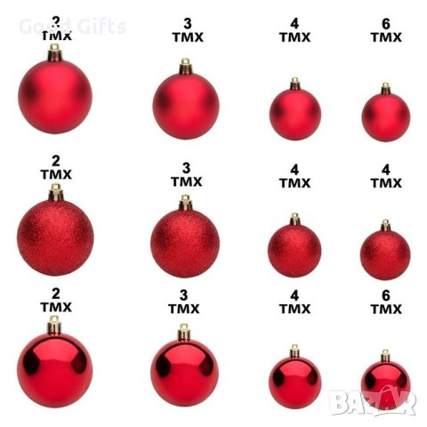 52 броя Комплект Червени коледни топки в 4 размера, снимка 2 - Други стоки за дома - 42673488