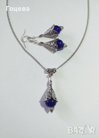 Разкошен комплект бижута в кралско синьо и филигранни орнаменти в цвят Сребро , снимка 4 - Бижутерийни комплекти - 40095817
