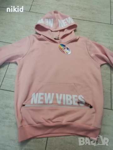 new vibe с джоб розов дамски момичешки тийн суичър горнище блуза