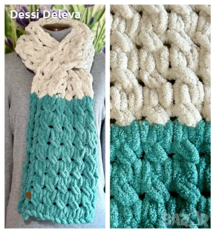 Дамски шал с промушване- Пуфи Ализе, снимка 4 - Шалове - 48178580