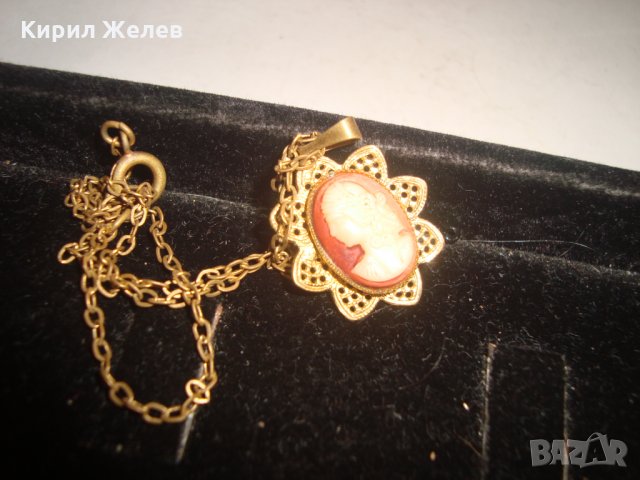 СТАРИННА КАМЕЯ МЕДАЛЬОН БИЖУ 30-те ГОДИНИ БРОНЗ ПОЗЛАТА 7115, снимка 7 - Колиета, медальони, синджири - 30695791