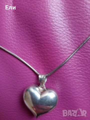 Сребърно колие със сърце , снимка 4 - Колиета, медальони, синджири - 53228106
