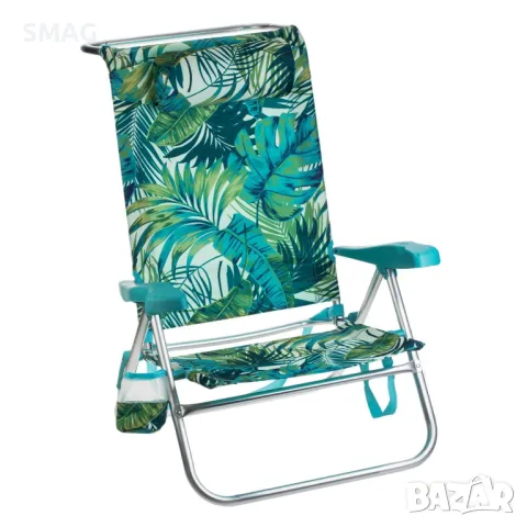 Сгъваем плажен стол Тропически листа с възглавница и калъф 80x63x83 см S_1234793