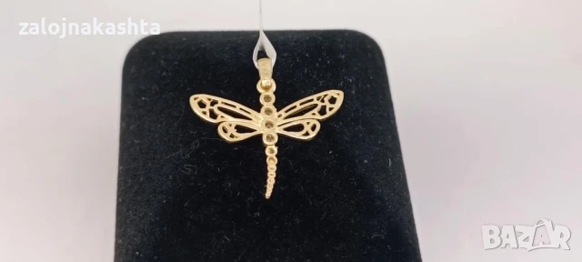 Нова Златна висулка водно конче-1,18гр/14кр, снимка 3 - Колиета, медальони, синджири - 50683333