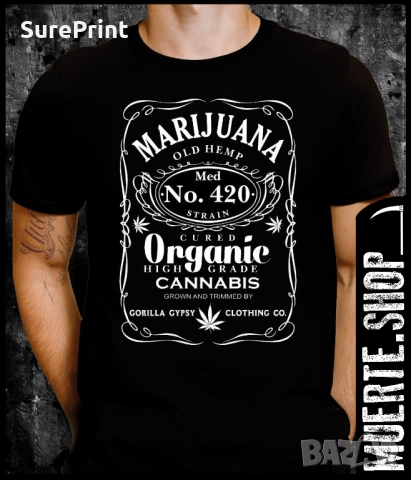 Черна тениска с щампа MARIJUANA JACK DANIELS