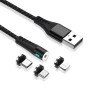 Кабел USB - Lightning + USB-C + Micro USB, Maxlife MXUC-02 1м магнитен, 2A, Черен, снимка 2