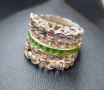 Винтидж / Стар семеен сребърен пръстен със зелен емайл / проба 925 , снимка 2