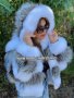 Луксозно дамско палто естествен косъм лисица и естествена кожа код 65 , снимка 2