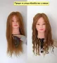 Фризьорска тренировъчна глава с ЕСТЕСТВЕНА коса 60см +стойка +аксесоар, снимка 1