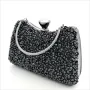 Официална чанта черна с едри камъни и къса дръжка, снимка 2