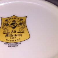 Bavaria alt mitterteich 1887 Germany art colection 24 K Gold маркова порцеланова чинийка 118х95х26мм, снимка 10 - Колекции - 44244420
