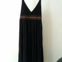 Черна ХМ памучна рокля с презрамки под коляното, снимка 1 - Рокли - 29476320