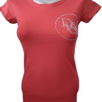 Червена дамска тениска с щампа блестящи камъни , надпис Disco, снимка 1 - Тениски - 40336968