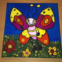 Авторска картина с маслени бои Коте, пеперуда, снимка 3 - Картини - 44726399