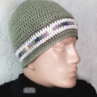 Мъжка плетена шапка в цвят олив, снимка 1 - Шапки - 30730020