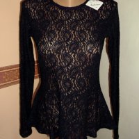 Jacqueline de Yong, Нова Дантелена блуза с пеплум, Размер XS. Код 1068, снимка 2 - Блузи с дълъг ръкав и пуловери - 29376863
