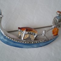 Сребърна  брошка гондола    емаил и маркизети, снимка 8 - Антикварни и старинни предмети - 36875156