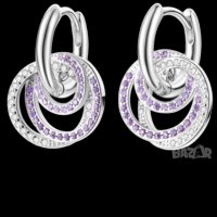 Дизайнерски модел сребърни висящи обеци халки с кристали,triple,purpleand white/нови, снимка 1 - Колиета, медальони, синджири - 44251928