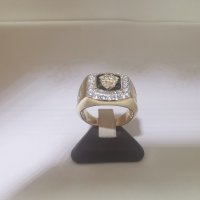 Златен мъжки пръстен с оникс и циркони , снимка 2 - Пръстени - 30831006