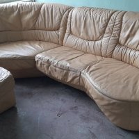 Бежов диван естествена кожа, снимка 2 - Дивани и мека мебел - 37954914