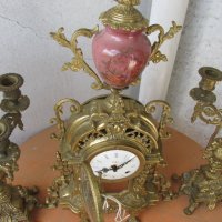лот Стари, арт, античен, винтидж бароков каминен МЕХАНИЧЕН часовник с АЙЦЕ "ФАБЕРЖЕ"+2 броя свещника, снимка 10 - Антикварни и старинни предмети - 37346781