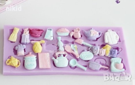 Микс малки кухненси домакински прибори съдове сервиз силиконов молд форма фондан , снимка 1