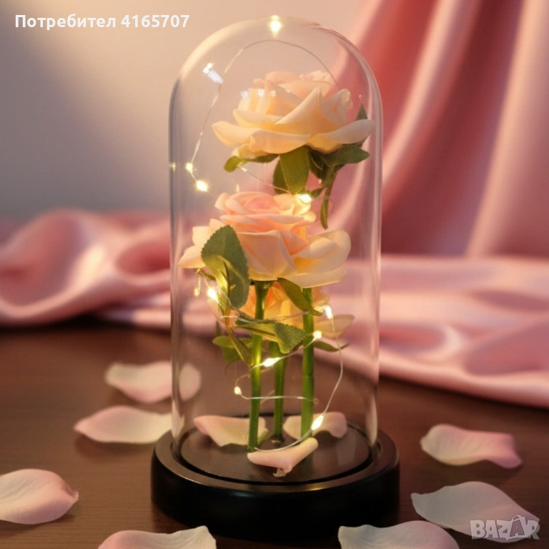 Декоративни рози в прозрачен купол и елегантна опаковка, снимка 1