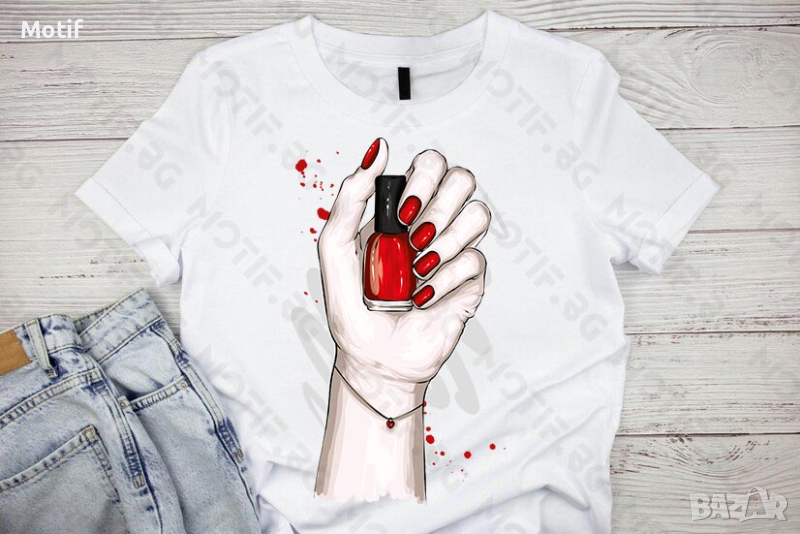 Дамска тениска Motif с цветна щампа маникюр / Fashion / nail manicure, снимка 1