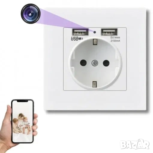 Скрита камера WIFI в контакт за стена, шпионска камера, снимка 1