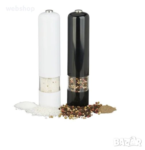 Електрически мелнички за пипер и сол комплект от 2 броя – бяла и черна, снимка 1