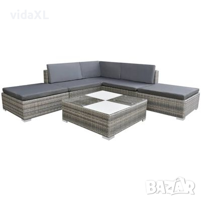 vidaXL Градински комплект с възглавници, 6 части, полиратан, сив, снимка 1