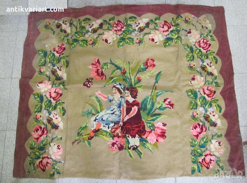 19 век Голям Гоблен ръчно шит зебло и вълнени конци, снимка 1