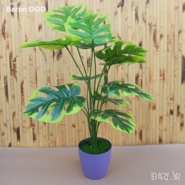 Декоративно изкуствено растение Монстера в саксия, снимка 1