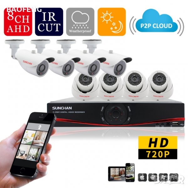 █▬█ █ ▀█▀ Нови 5 MP 1080p AHD 8/4 канална система AHD DVR + AHD 4 и 8 КАМЕРИ HD CCTV android ios, снимка 1
