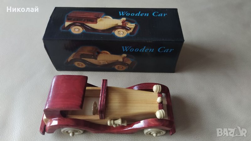 Дървен ретро автомобил , Дървена количка за декорация или игра , кола, снимка 1