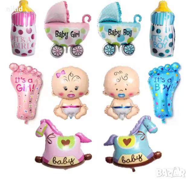 сет 5 момче момиче бебе конче количка шише бебешки балони хелий или въздух парти рожден ден балон, снимка 1