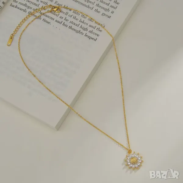 Корейски обици слънчоглед и колие, снимка 1