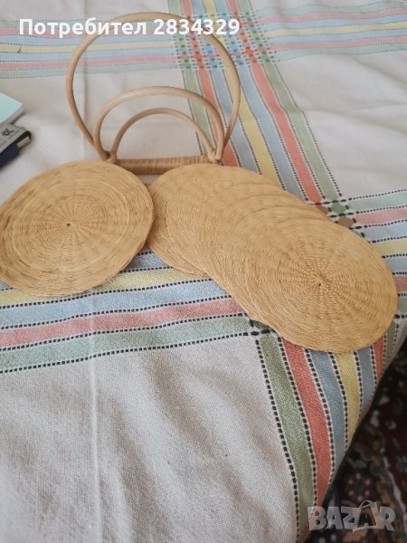 комплект от плетени 6 подложки за чаши и за 1 каничка, снимка 1