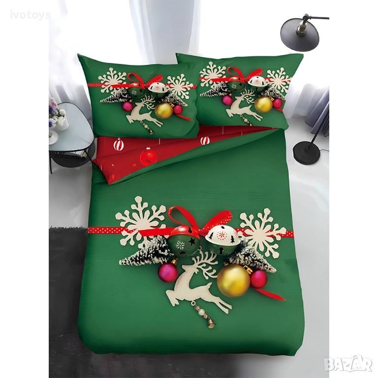 Двулицево коледно спално бельо, размер за приста (Реално изображение), 4 части - WS17379, снимка 1