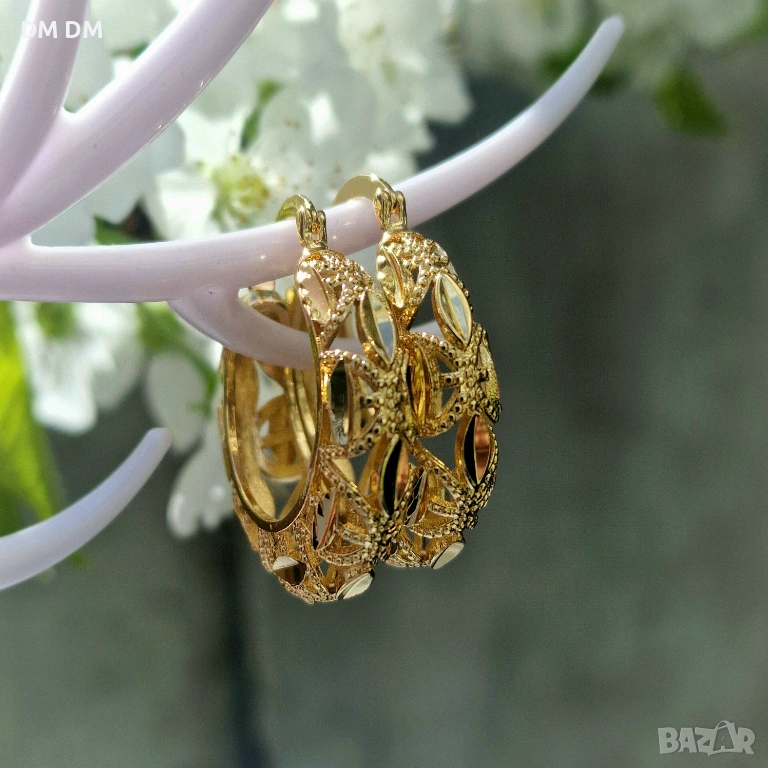 Обици „Oriental Lace Hoops“ – медицинска стомана с 18К позлата✨, снимка 1