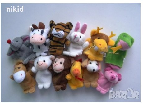 12 бр Домашни Диви Горски животни мини кукли за пръсти пръстчета за куклен театър плат Animal finger, снимка 1