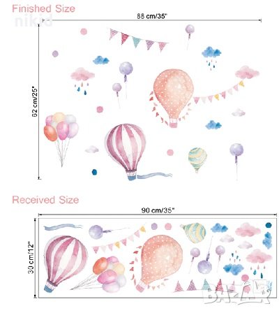Въздушни Аеро балони самозалепващ стикер лепенка за стена и мебел детска стая, снимка 1