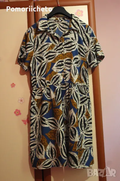 Къса рокля с яка и ръкави с флорални мотиви, снимка 1