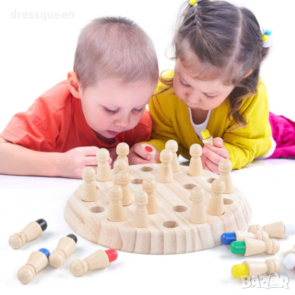 3540 Детска игра за развиване на памет Шах с 24 пешки и зарче, снимка 1