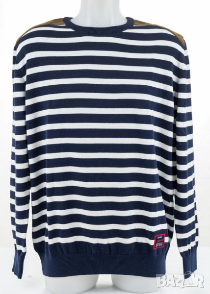 Раиран мъжки пуловер от памук в тъмносиньо и бяло Denim Culture - XL, снимка 1